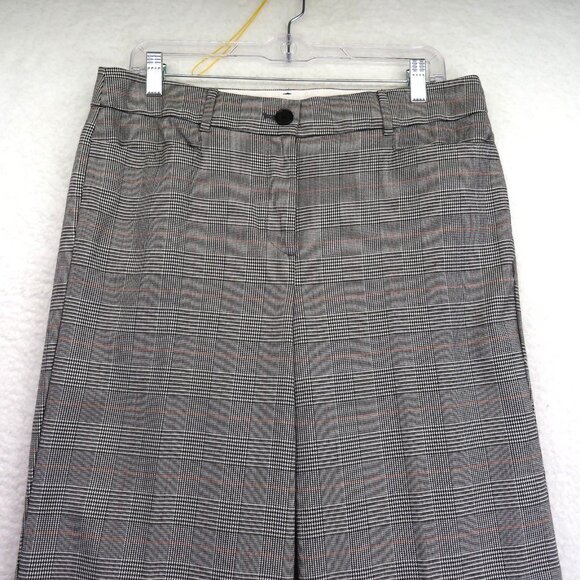LOFT Pants Womens 10 Gray Plaid High Waist Trouser Wide Leg Stretch Career - Picture 2 of 11